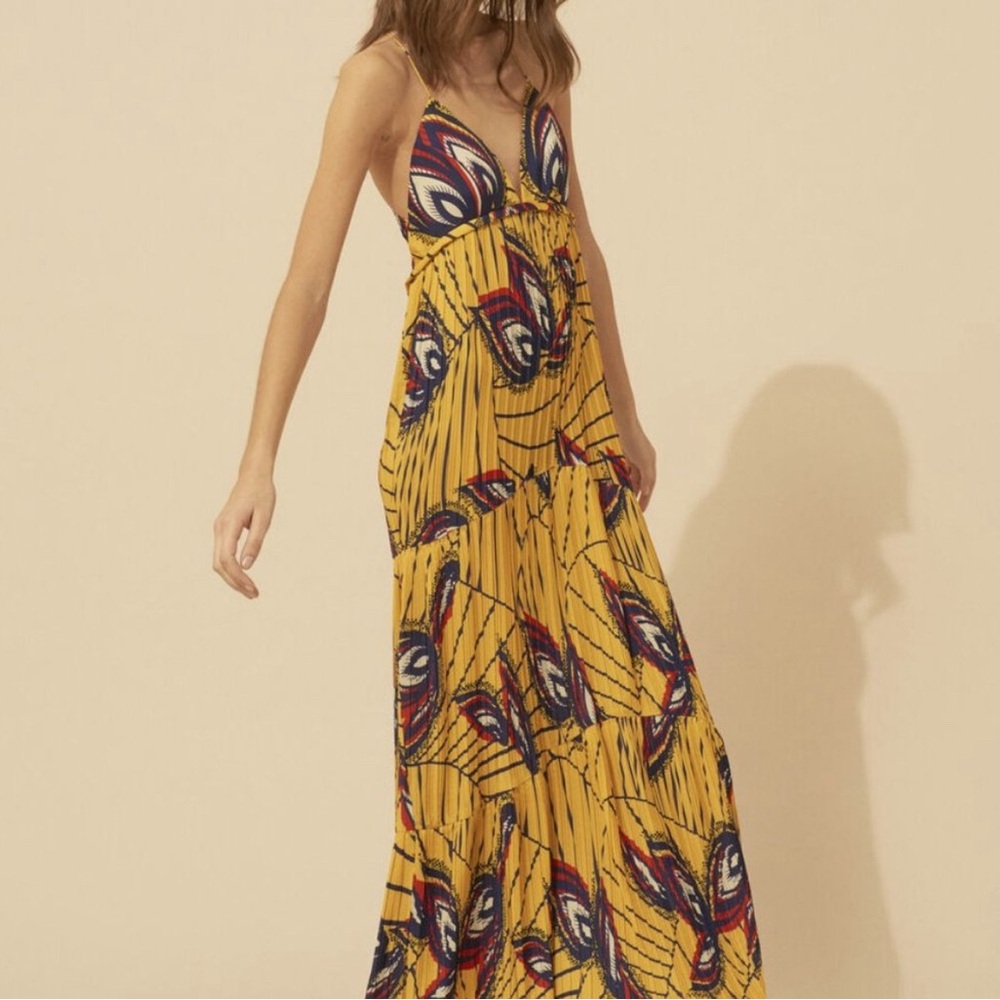 ba&sh Yellow and Blue Tiered Ruffled MAXI dress size 1 small 4
